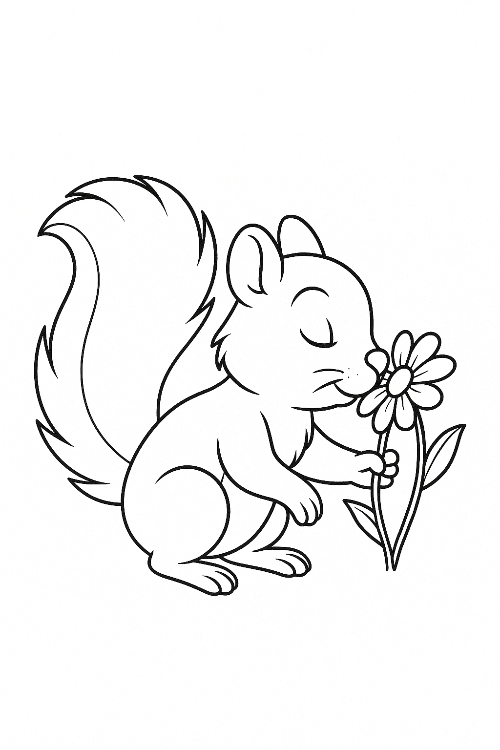 Squirrel Smelling a Flower Coloring Page