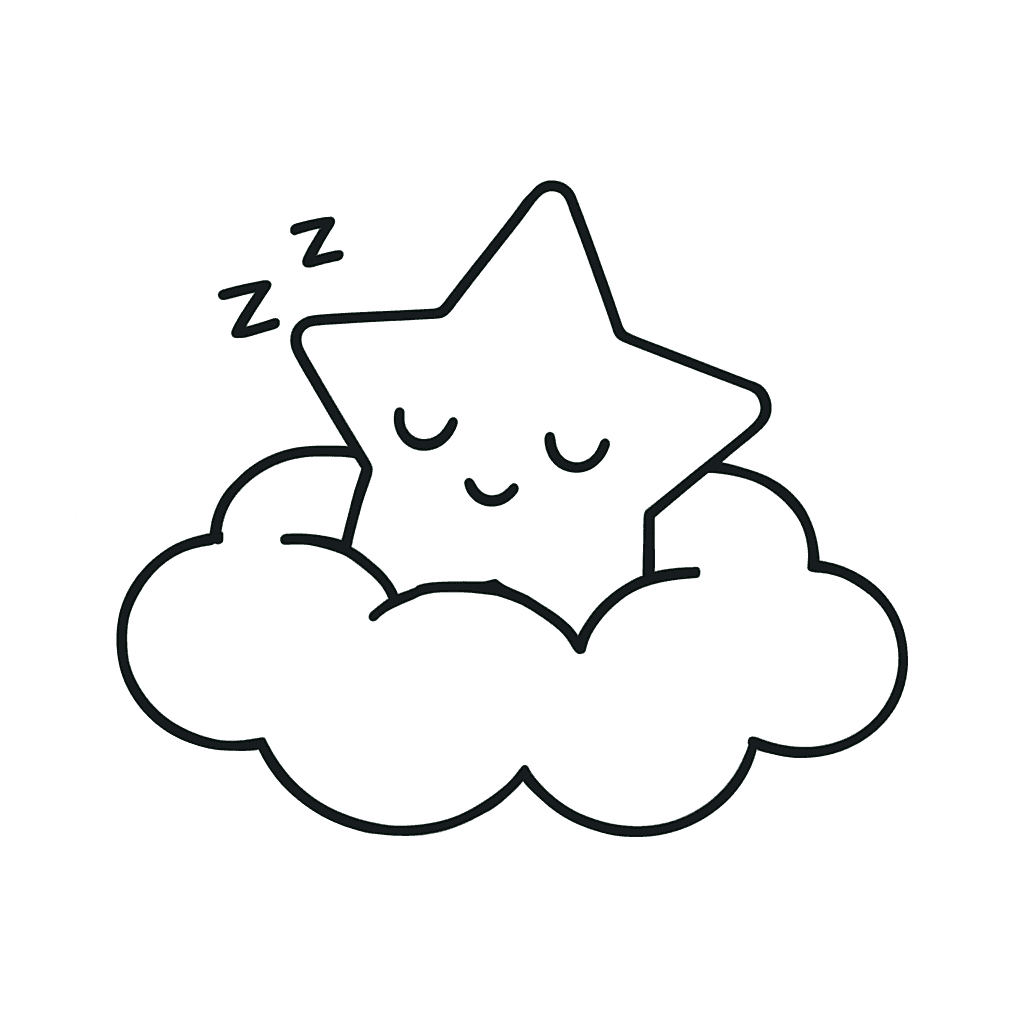 Sleeping baby star on a cloud coloring page