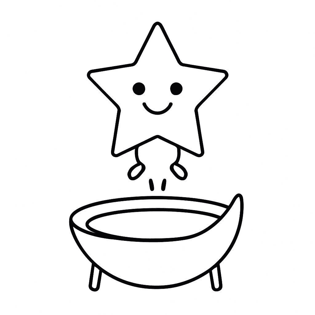 Star jumping into a bowl coloring page