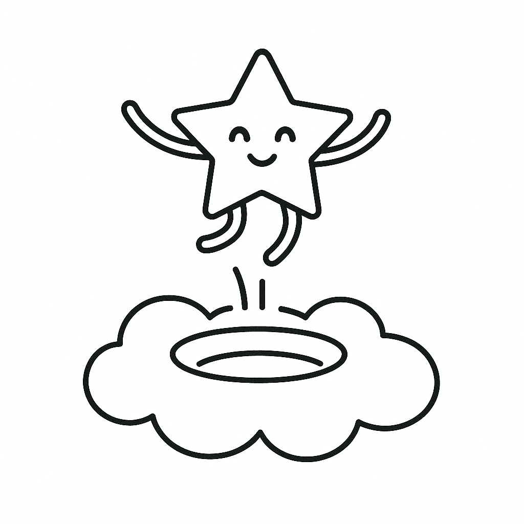 Star jumping on a cloud coloring page