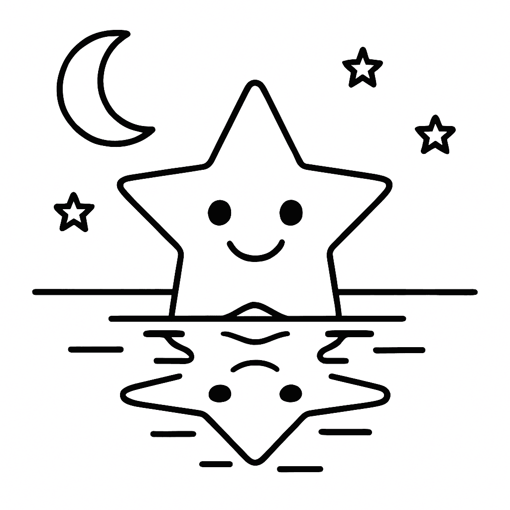Star reflecting in the river coloring page