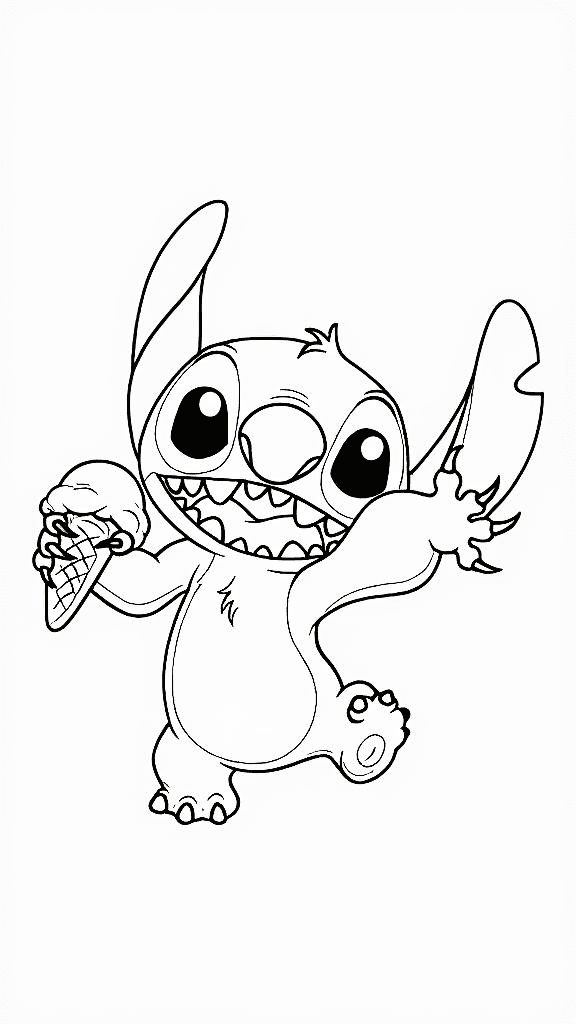 Stitch Eating Ice Cream Coloring Page