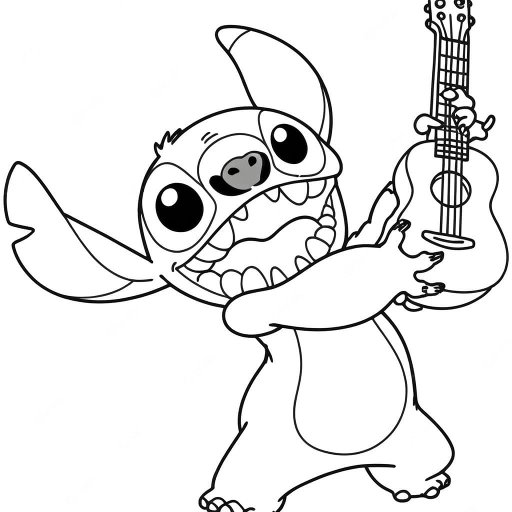 Stitch Playing Guitar Coloring Page