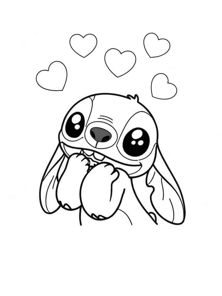 Stitch with Hearts Coloring Page