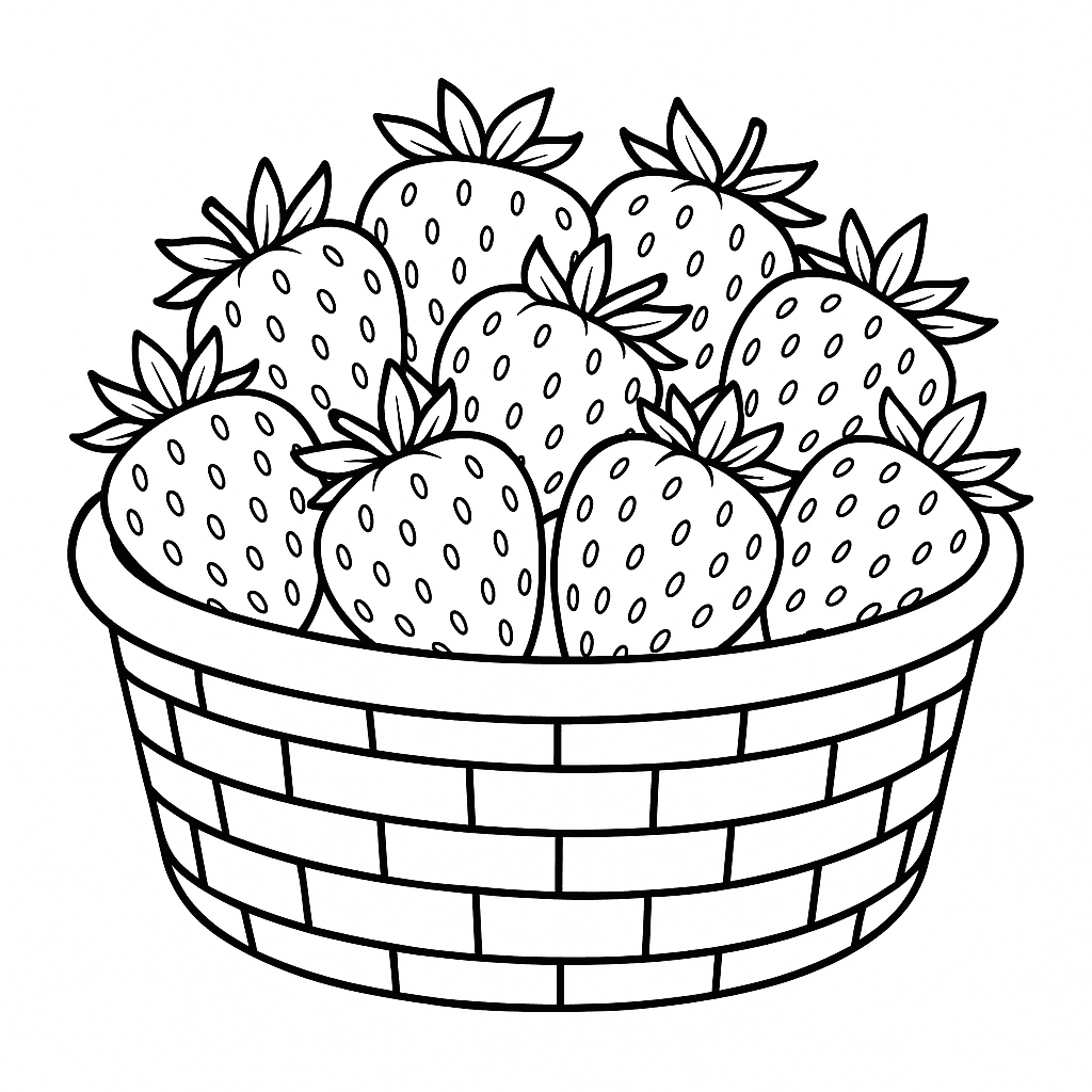 Basket of strawberries coloring page