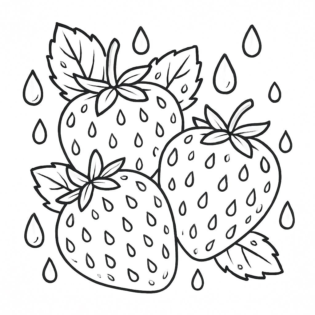 Strawberries in the rain coloring page