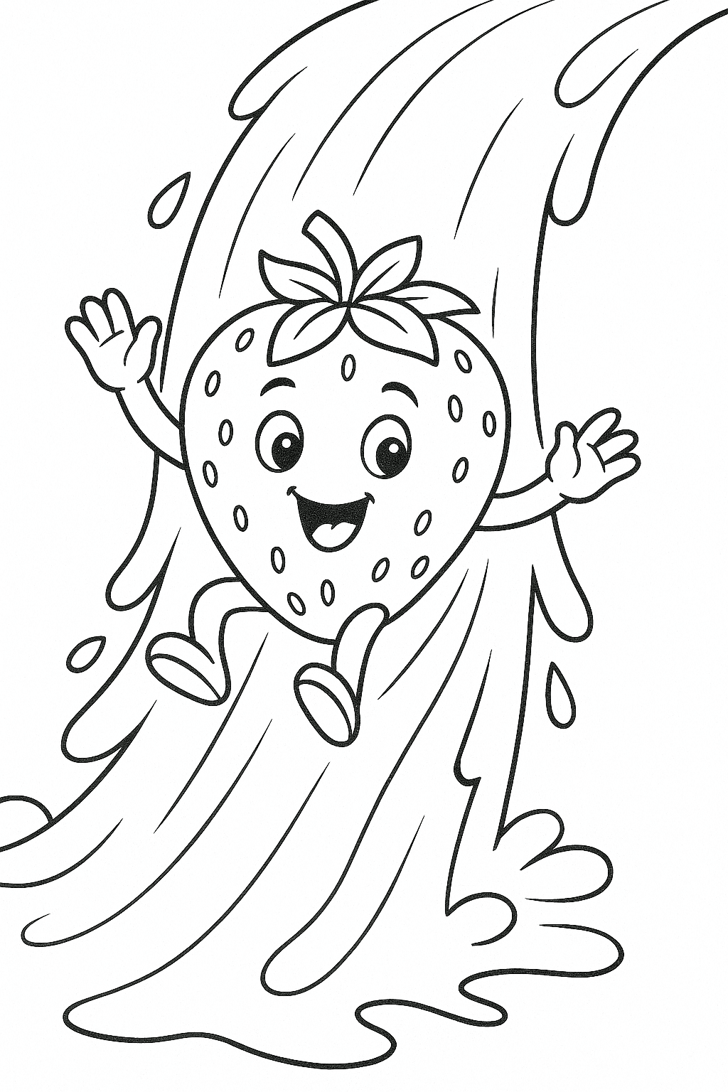 Strawberry sliding in a stream coloring page
