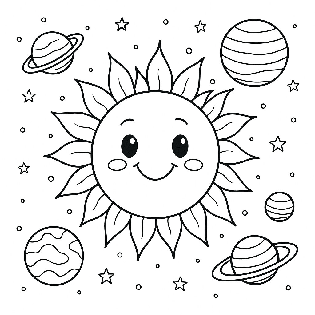 Sun in Space Coloring Page