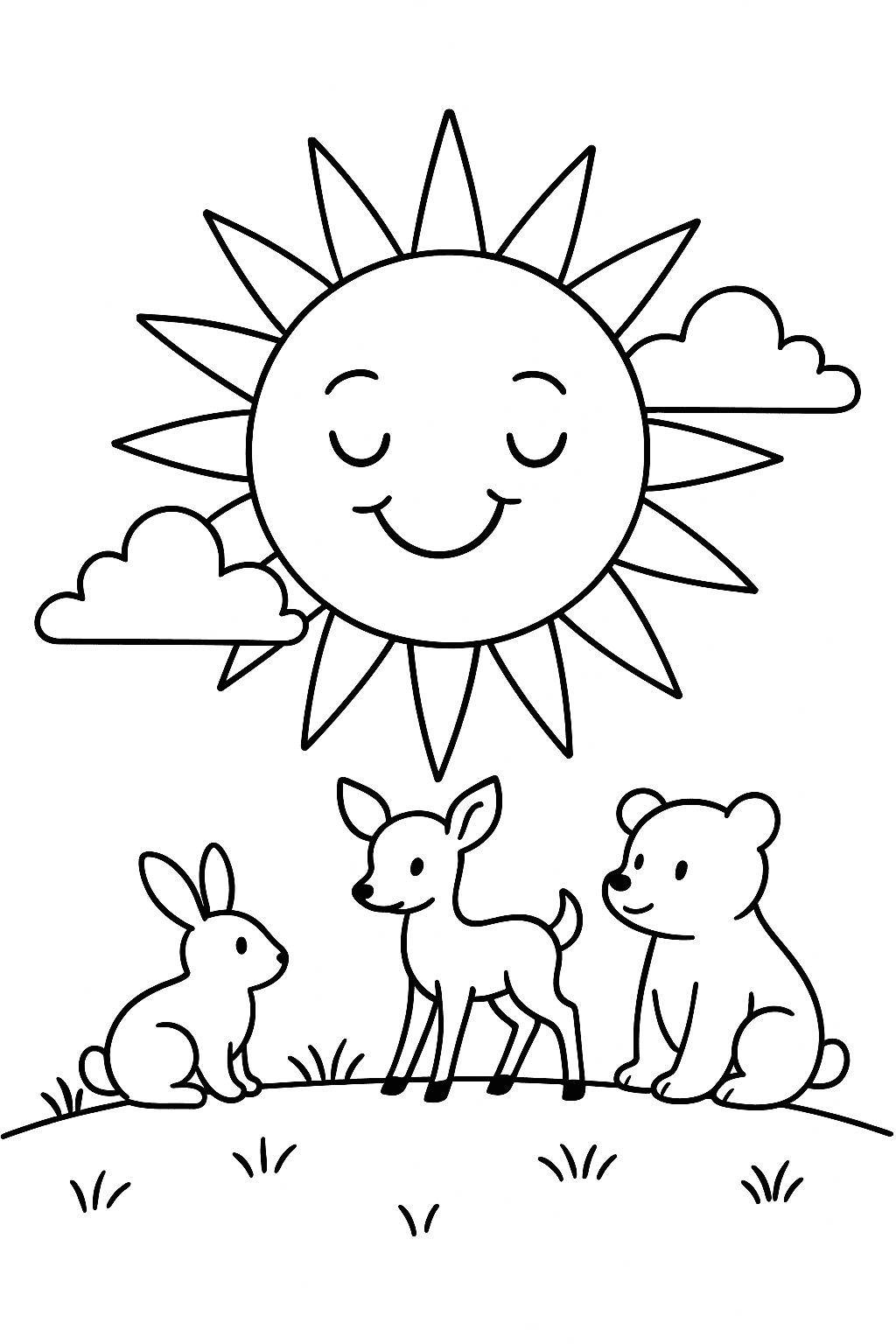 Sun with Animals Coloring Page