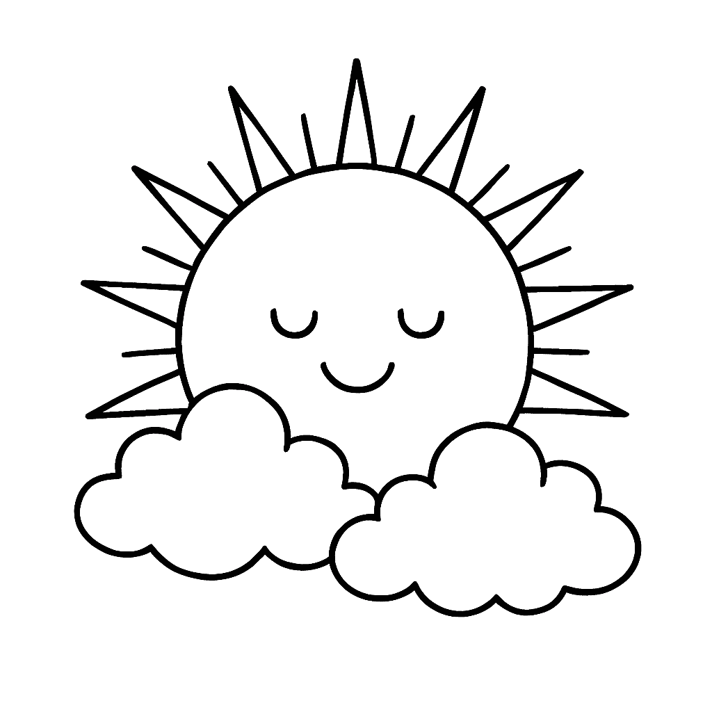 Sun with Clouds Coloring Page