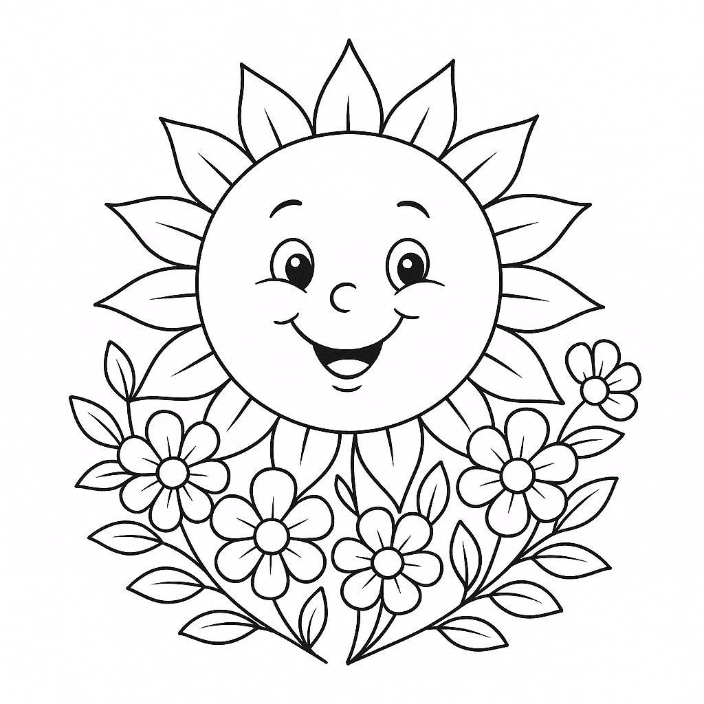 Sun with Flowers Coloring Page