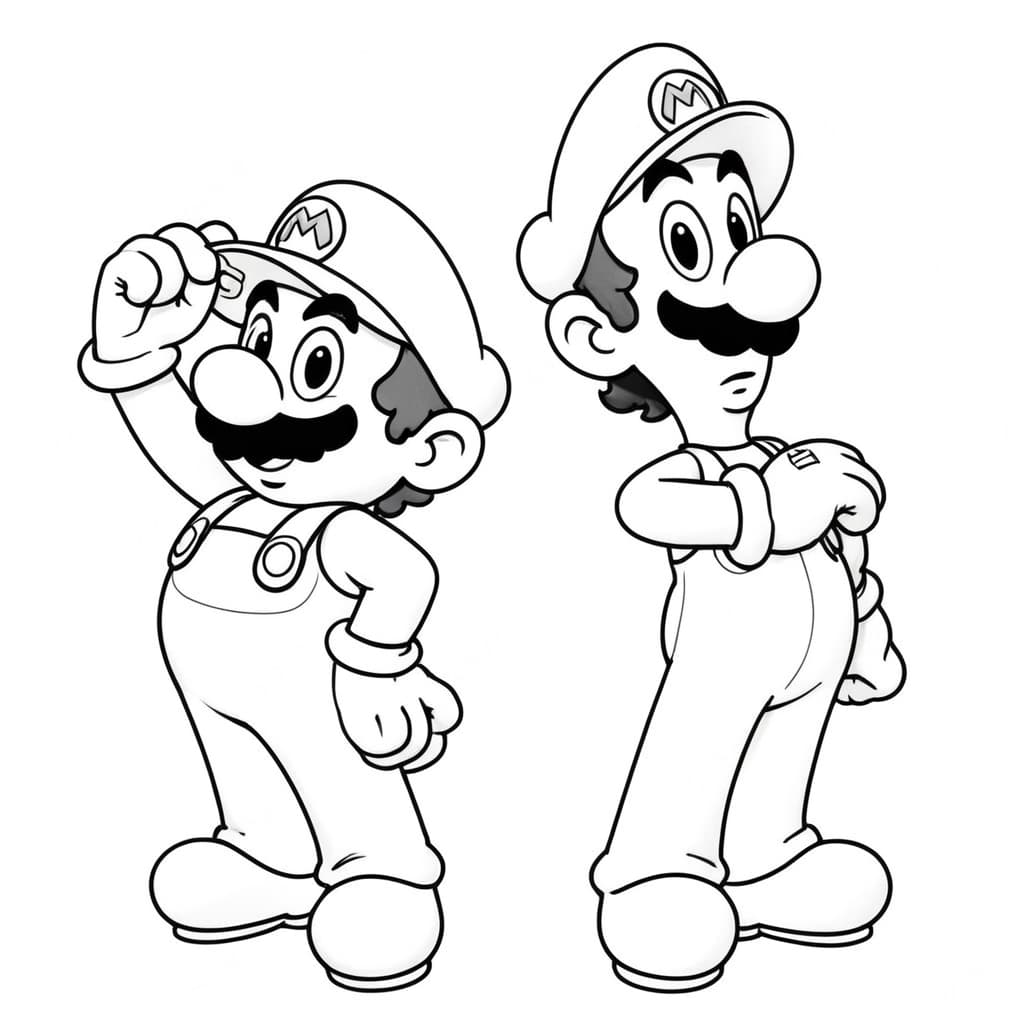 Mario and His Friend Luigi Coloring Page
