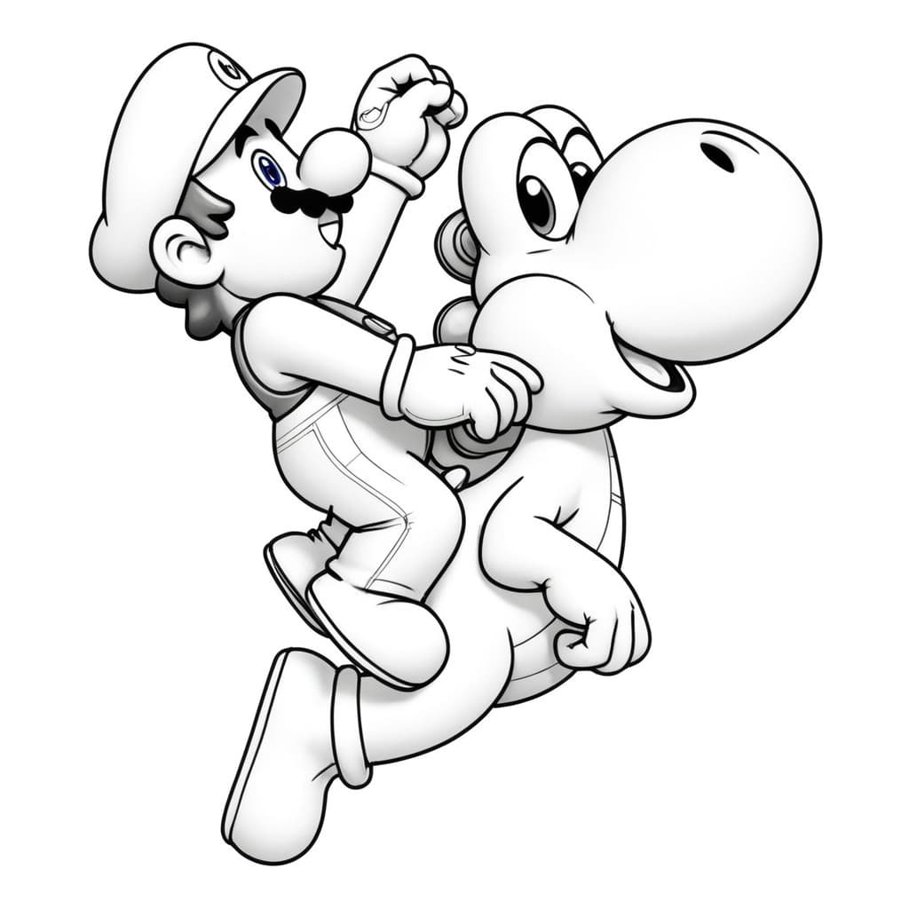 Mario and Partner Yoshi Coloring Page