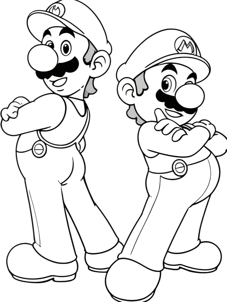 Mario and Luigi in Action Coloring Page