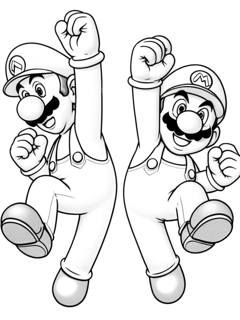 Mario and Luigi Celebrating Coloring Page