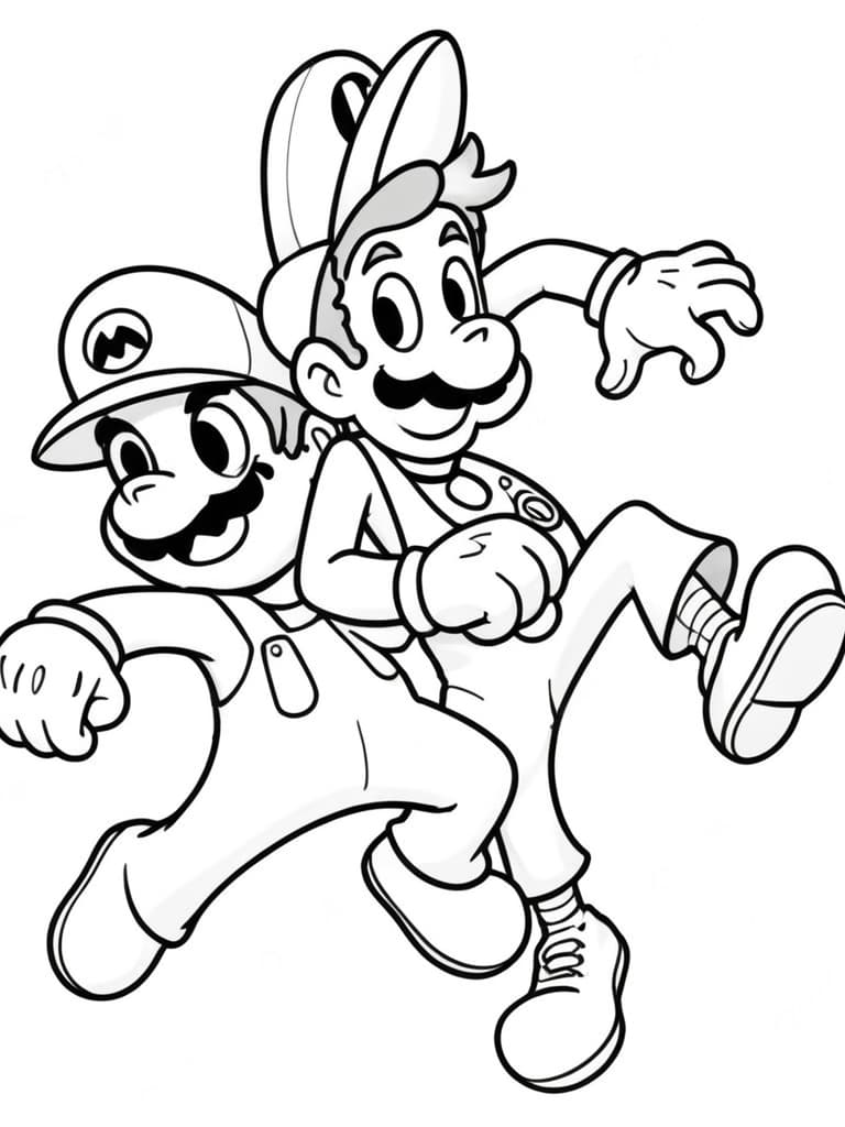 Mario and Luigi Duo Coloring Page