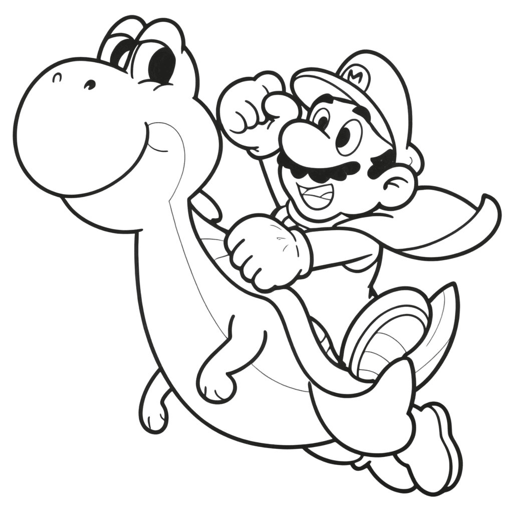 Mario and Yoshi in Action Coloring Page