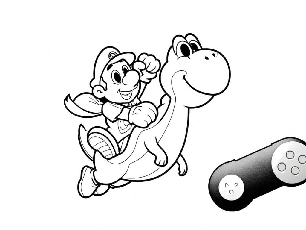Mario and Yoshi Coloring Page