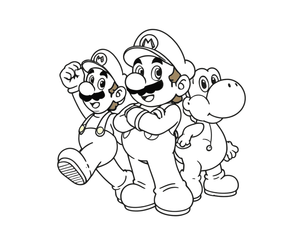 Mario Luigi and Yoshi Coloring Page