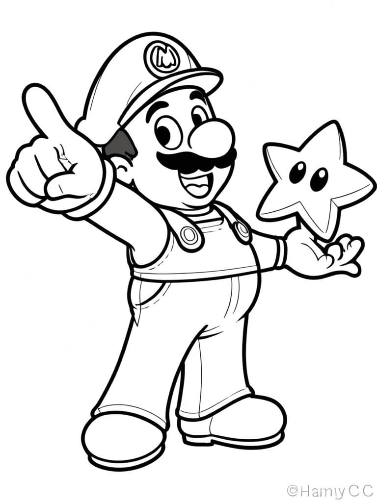 Super Mario with Star Coloring Page