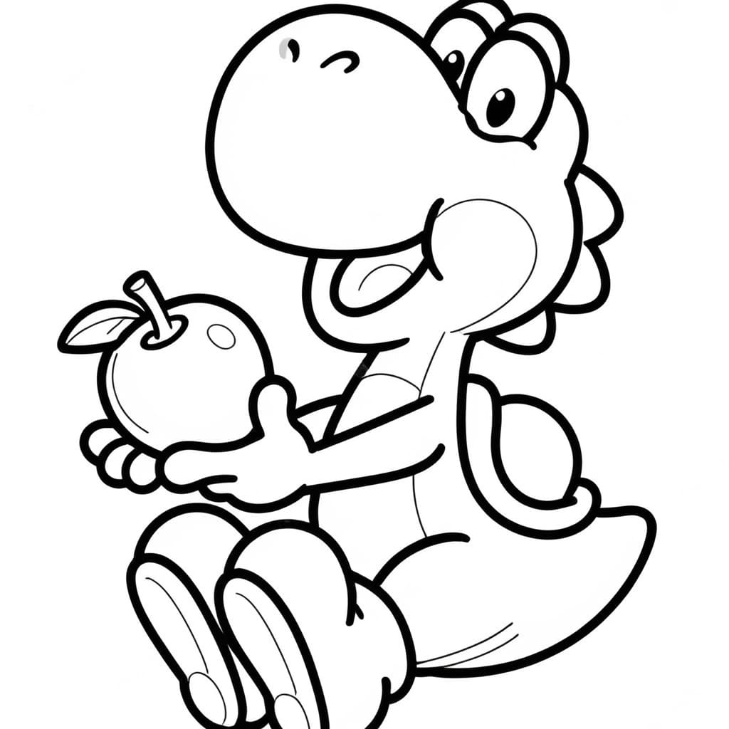 Yoshi and Apple Coloring Page