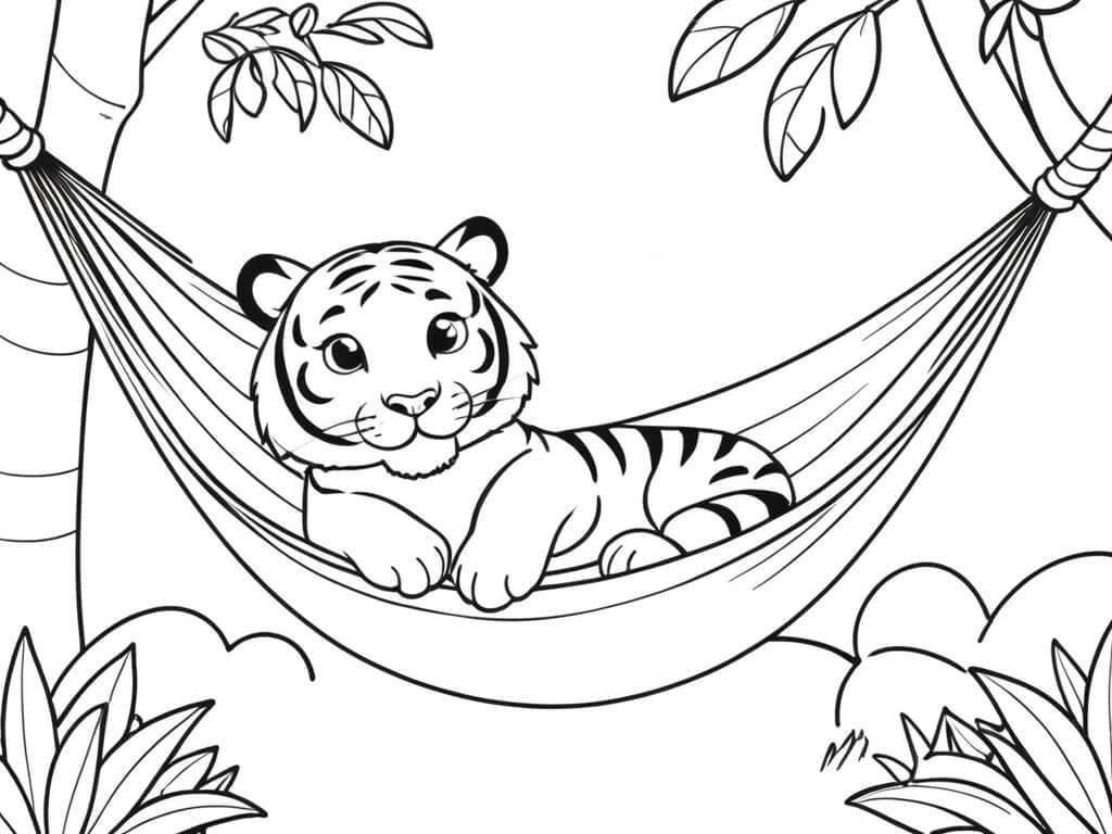 Little Tiger in a Hammock Coloring Page