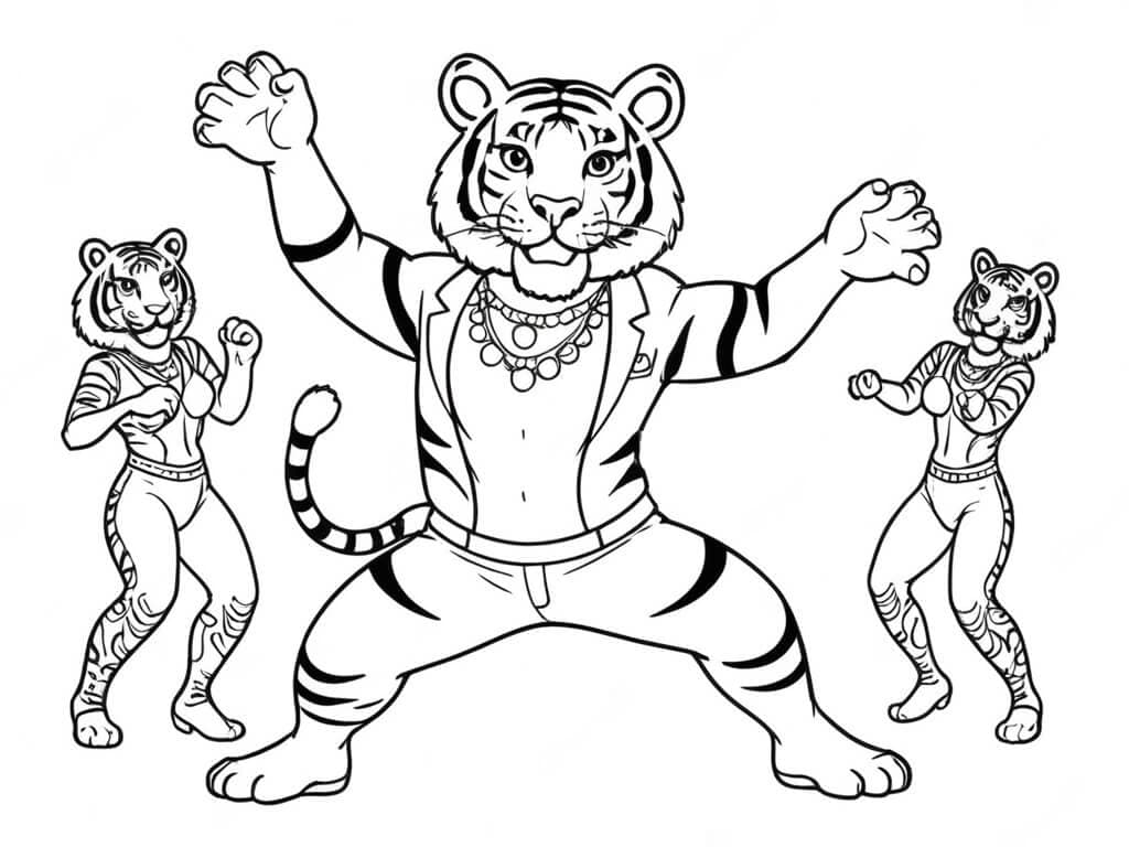 Tiger at the Disco Coloring Page