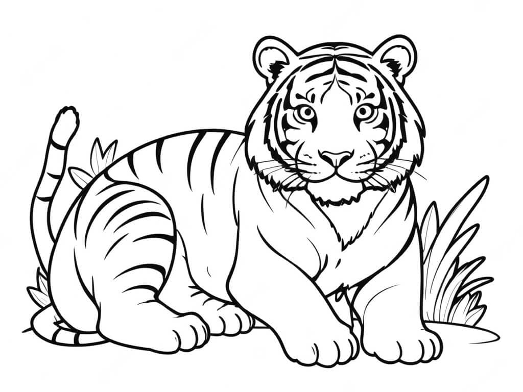 Tiger in the Garden Coloring Page