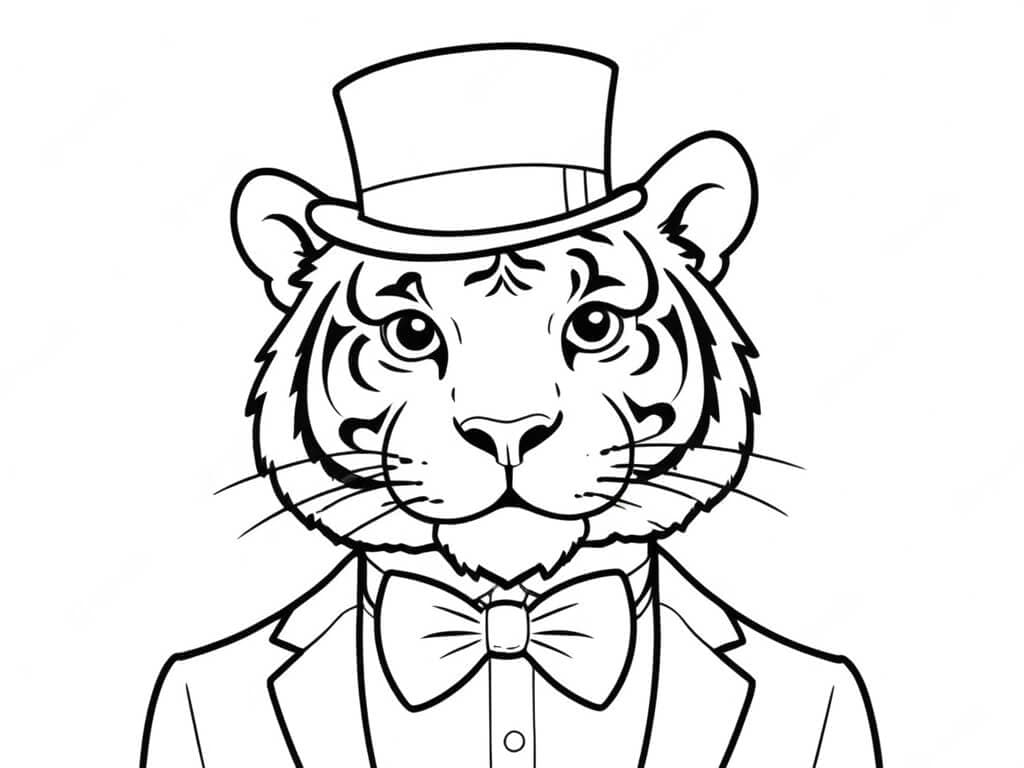 Tiger in a Suit and Hat Coloring Page