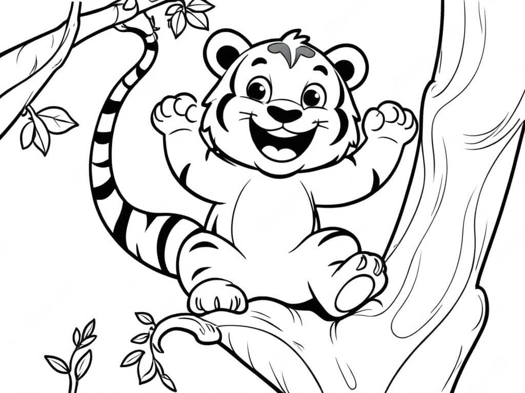 Tiger in a Tree Coloring Page