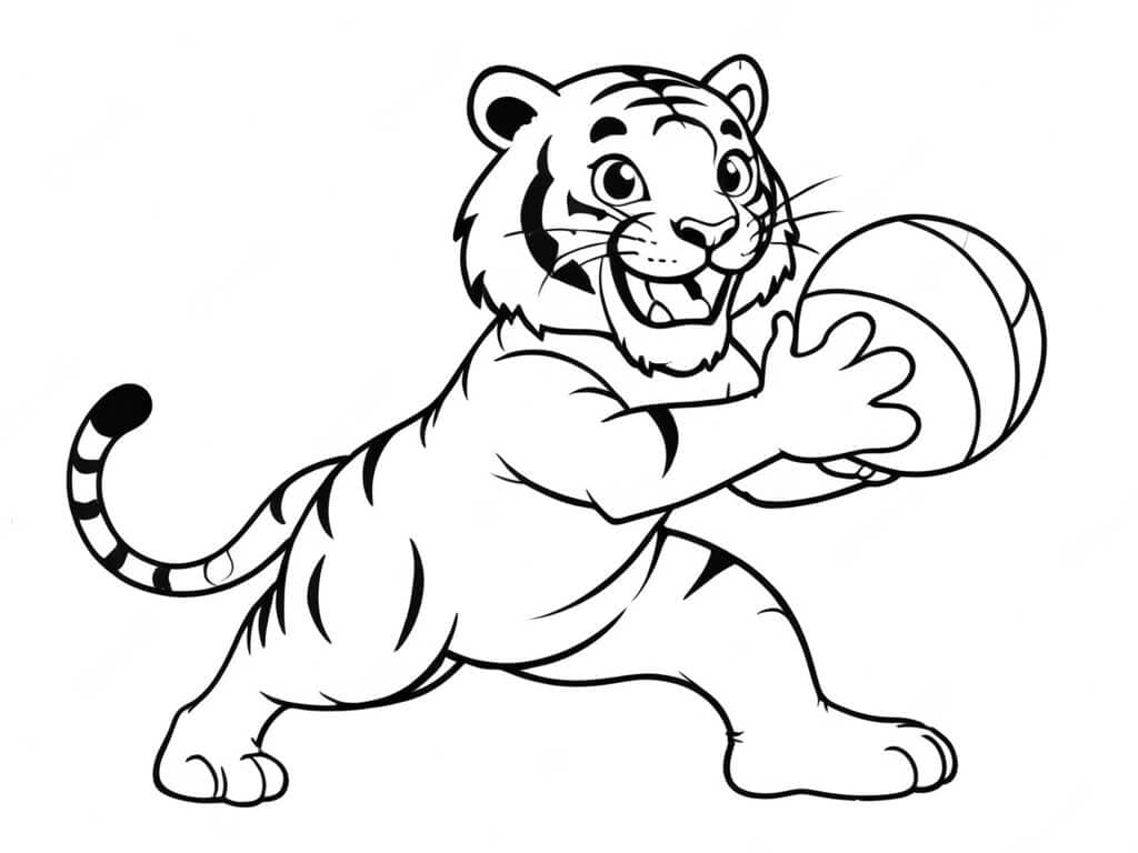 Tiger Playing Basketball Coloring Page