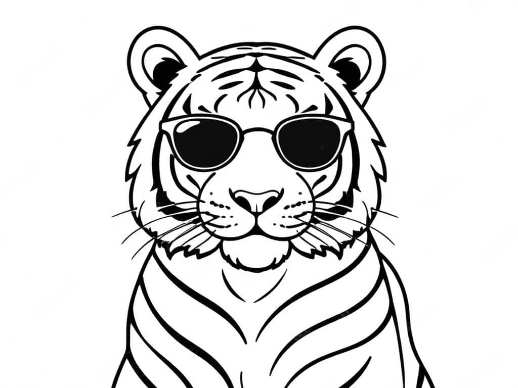 Tiger with Sunglasses Coloring Page