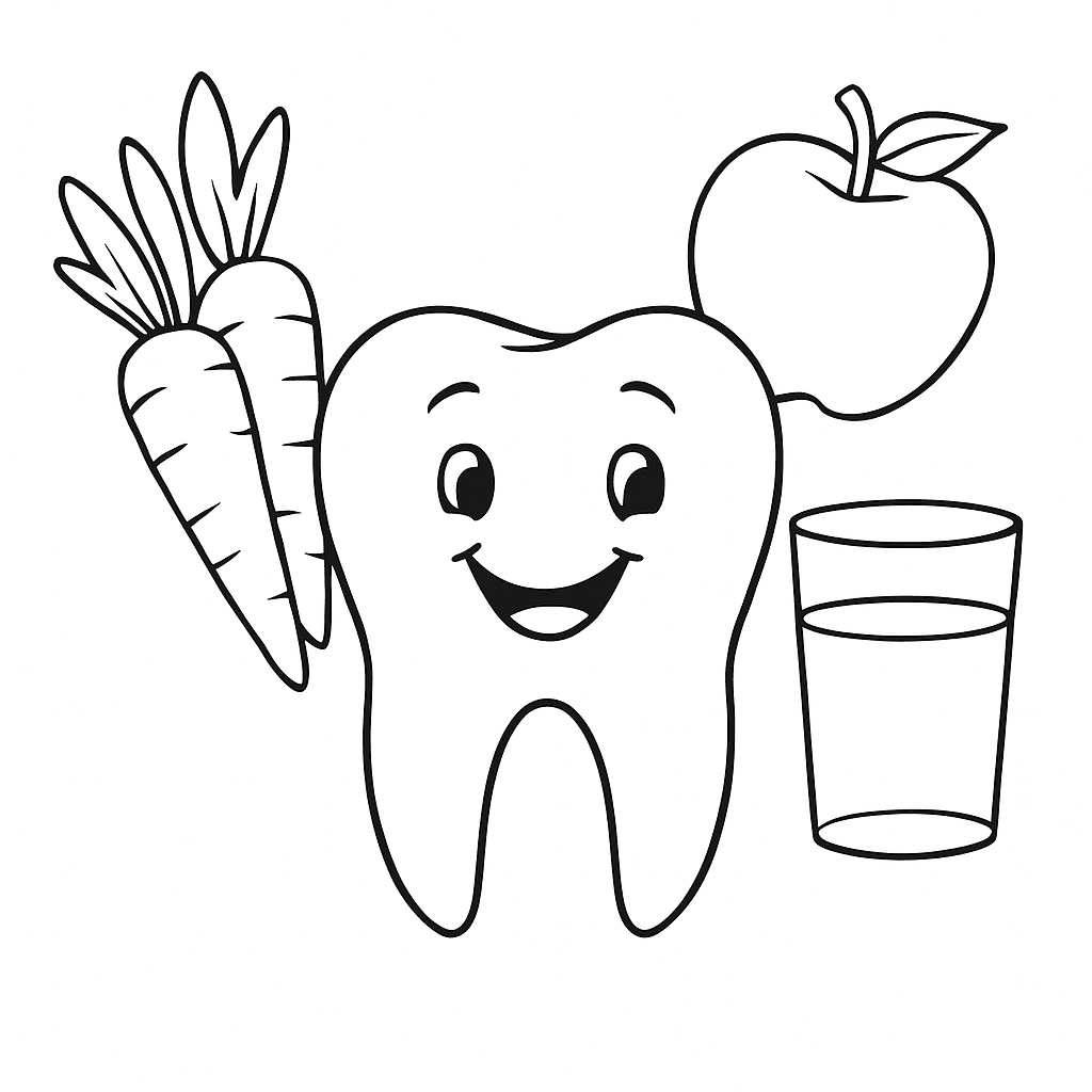 Happy tooth with healthy food coloring page