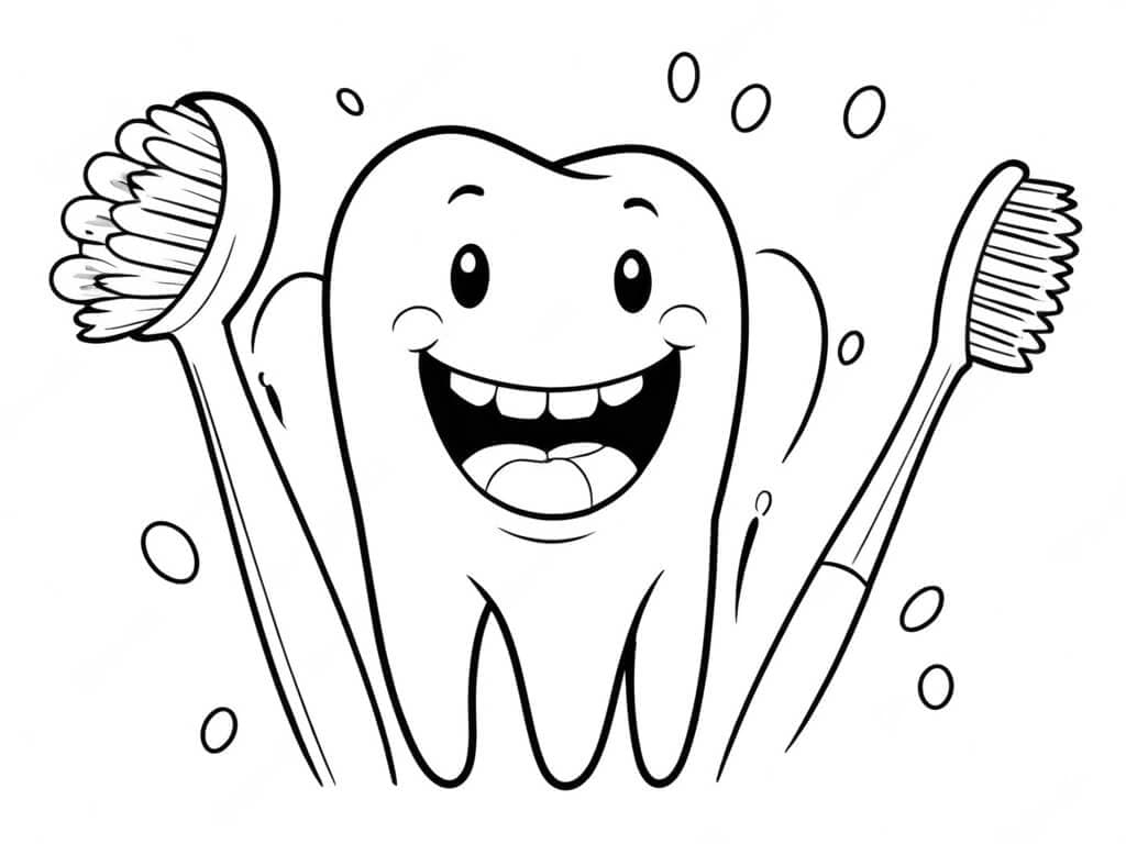 Tooth and toothbrush coloring page