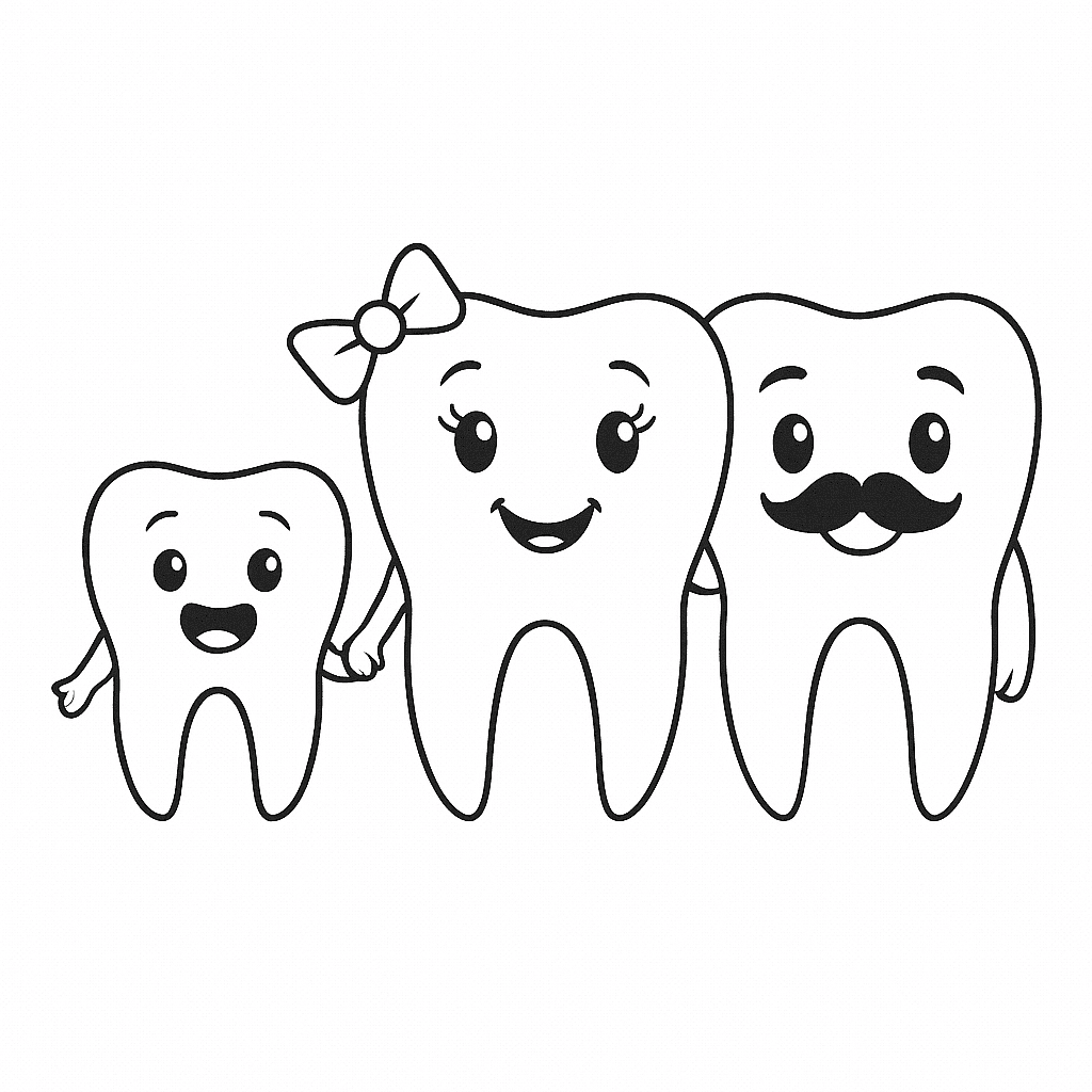 Tooth family coloring page