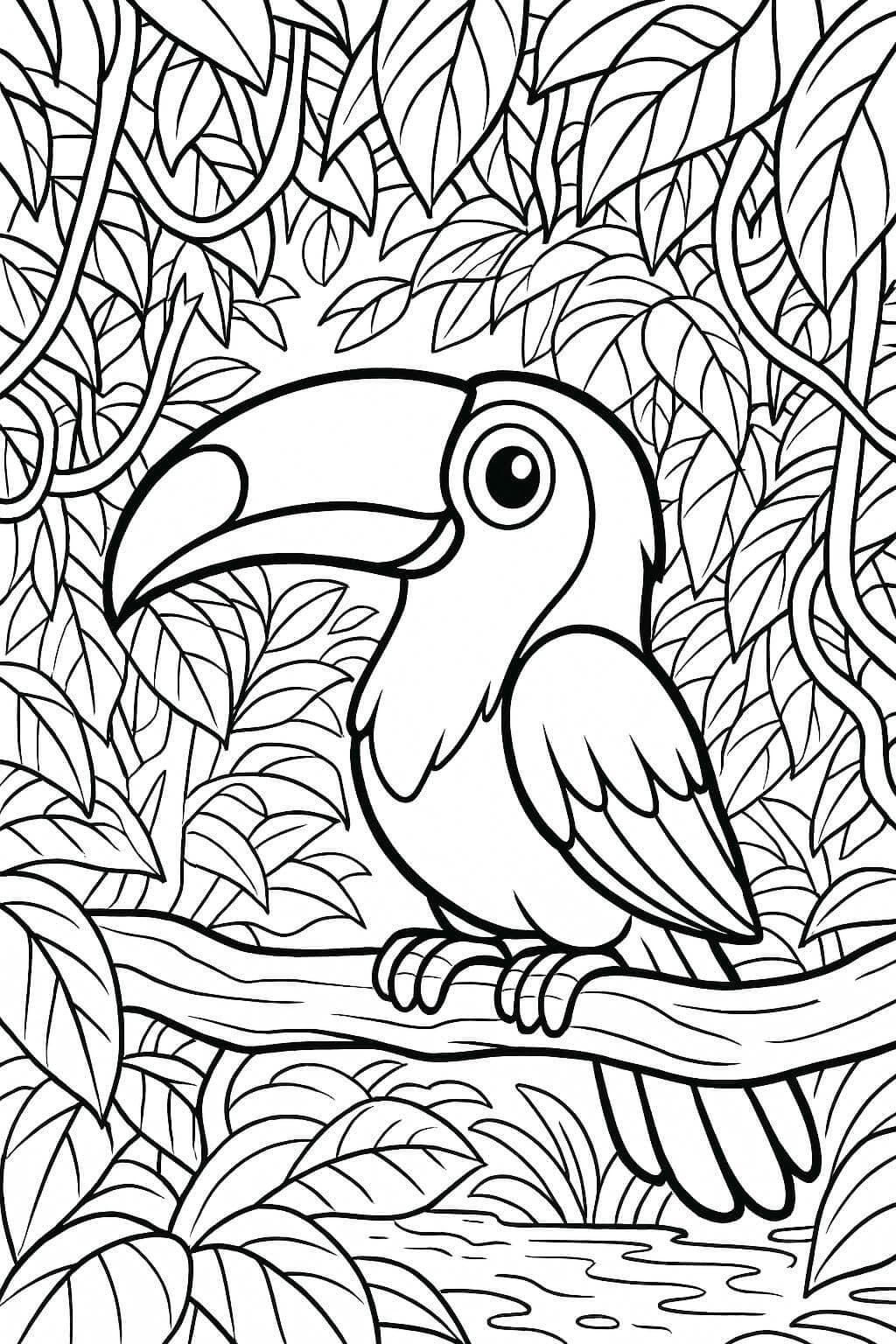Toucan in the Forest Coloring Page
