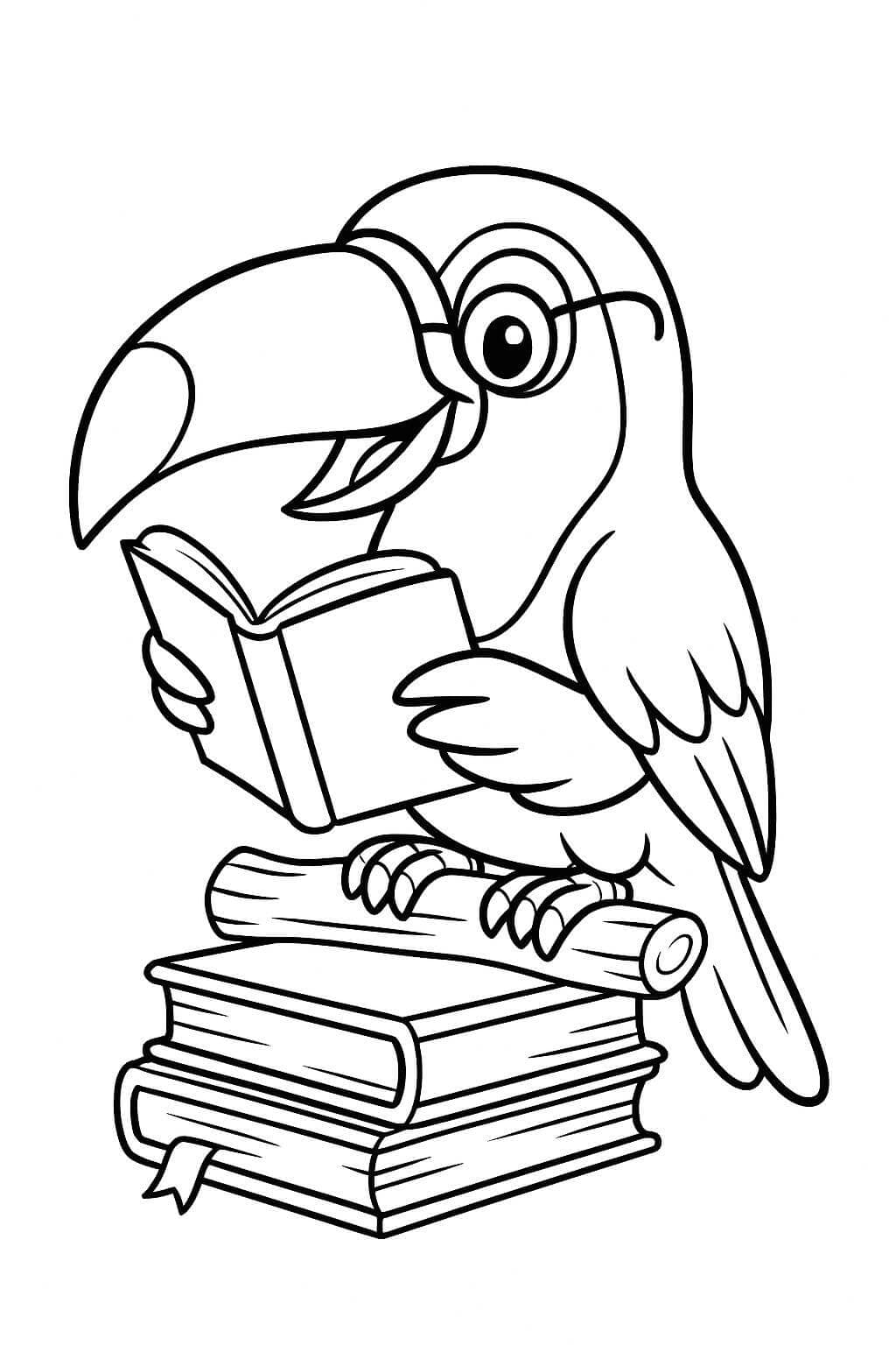 Toucan Reading a Book Coloring Page