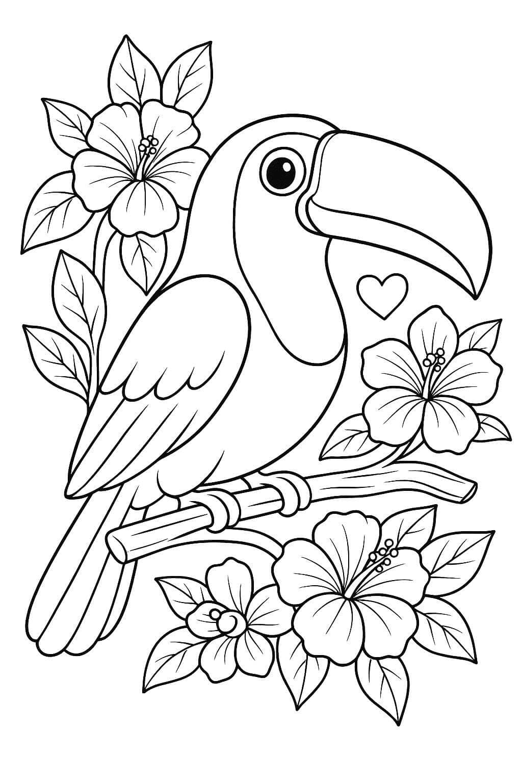 Toucan with Flowers Coloring Page