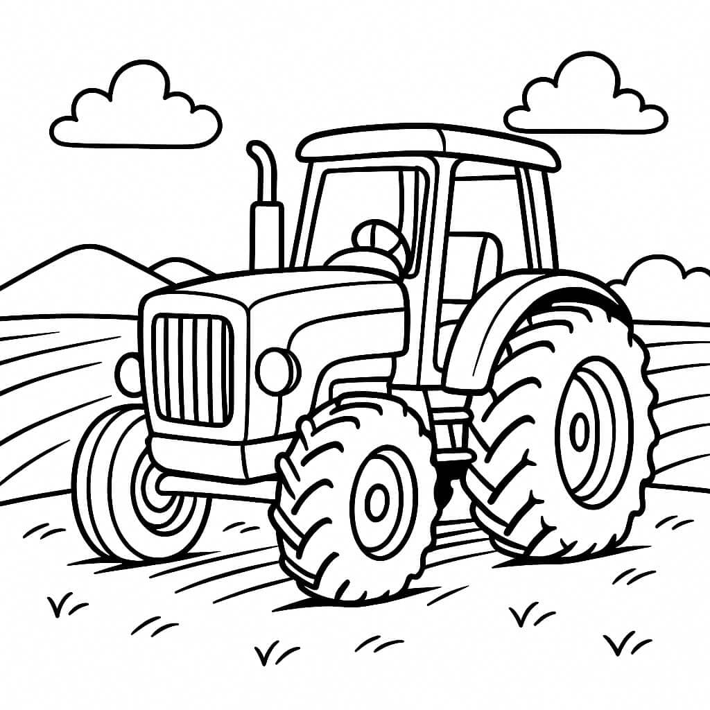 Tractor in the Field Coloring Page