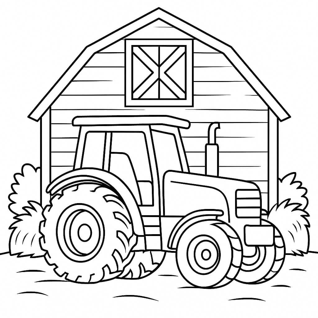 Tractor Parked in the Barn Coloring Page