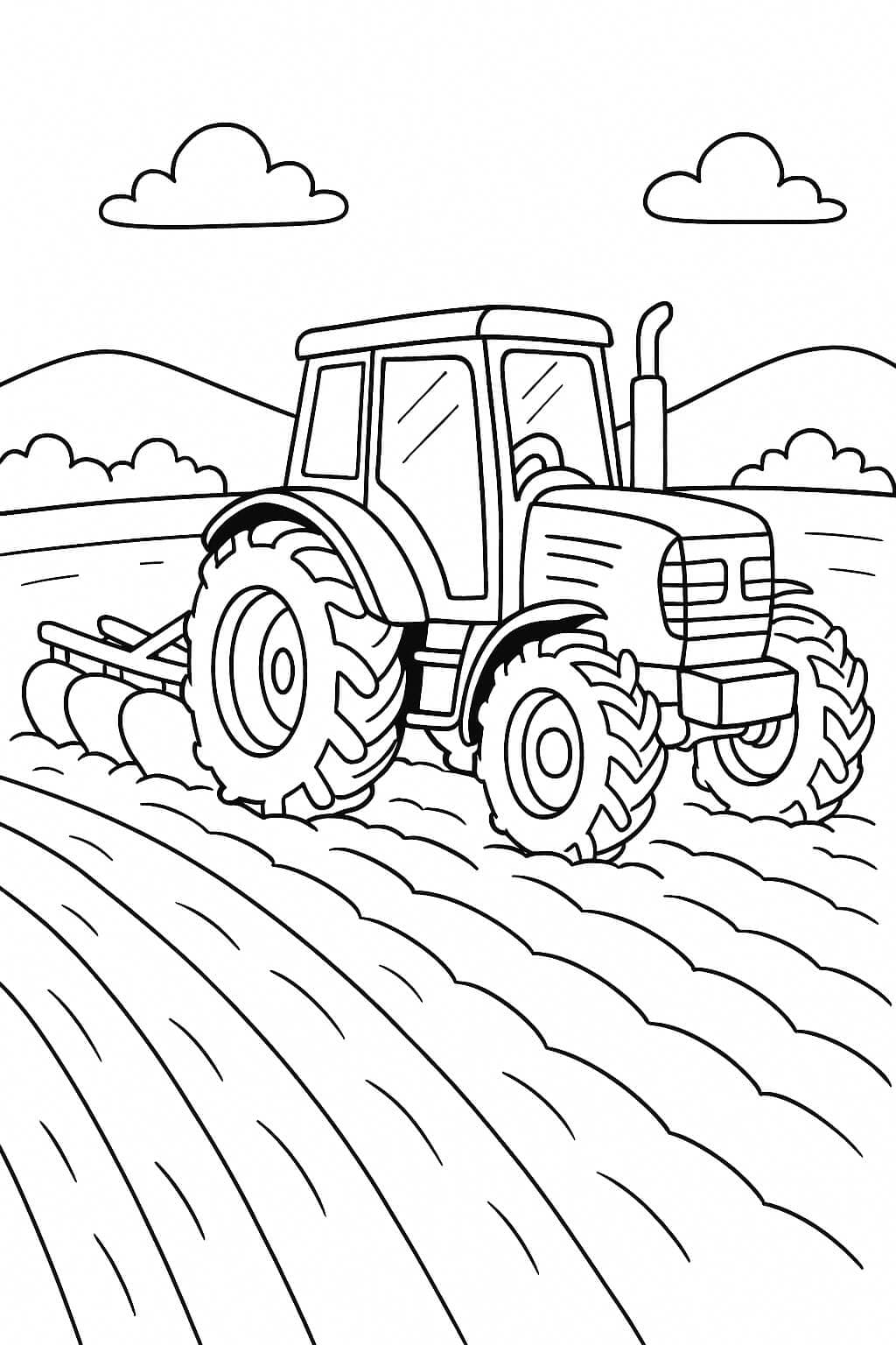 Tractor Plowing a Field Coloring Page