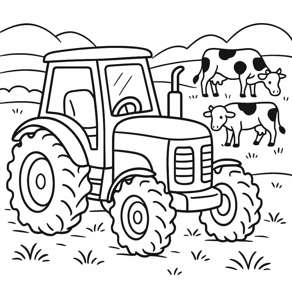 Tractor with Cows Coloring Page