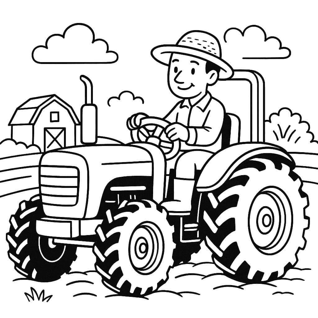 Tractor with Farmer Coloring Page