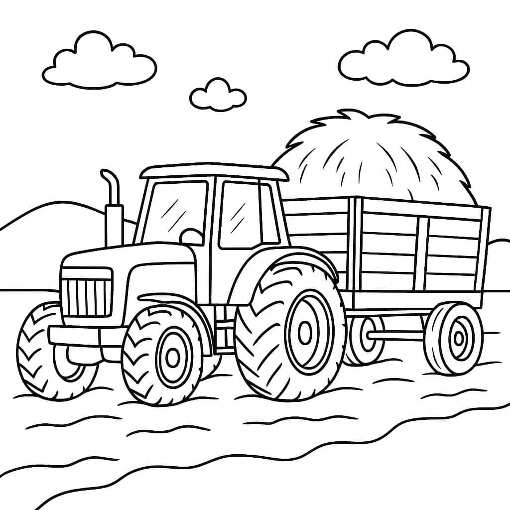 Tractor with Hay Coloring Page