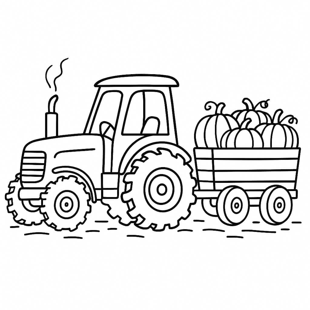Tractor with Pumpkins Coloring Page