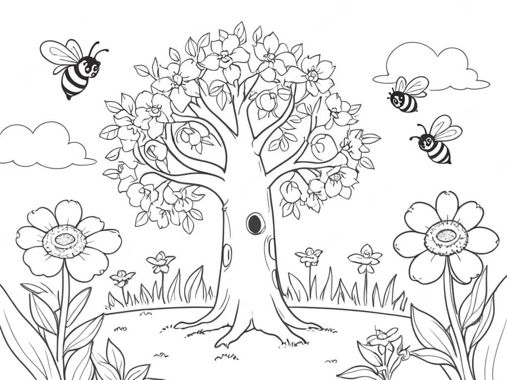 Tree in a Garden Coloring Page