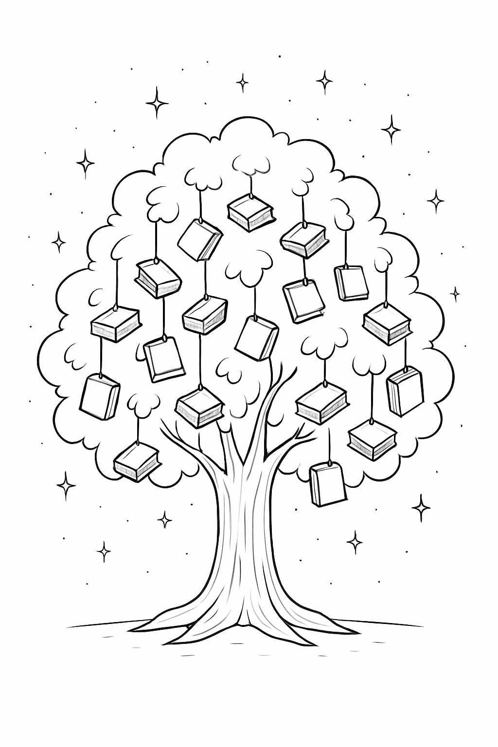 Tree Made of Books Coloring Page
