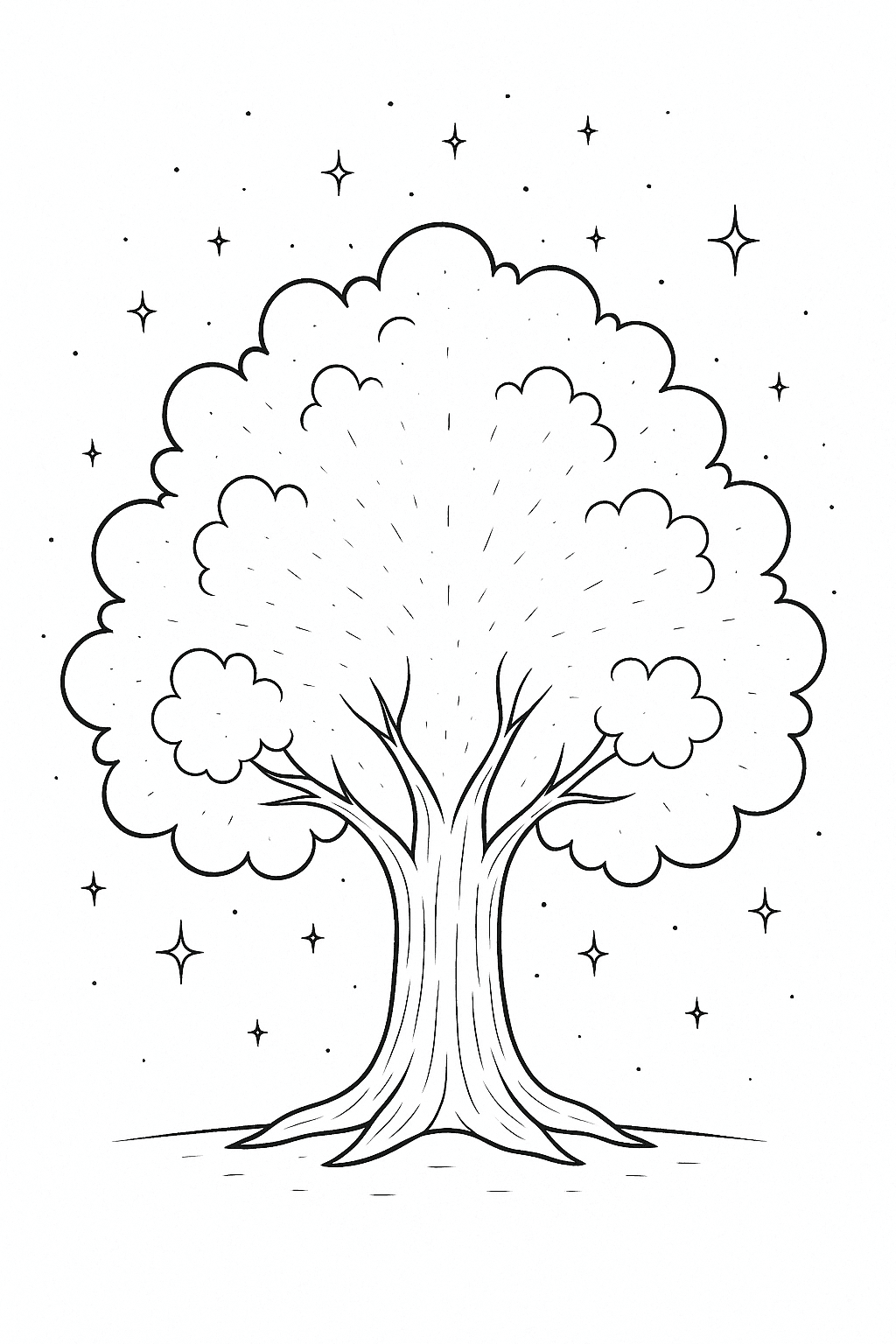 Tree Under a Starry Sky Coloring Page