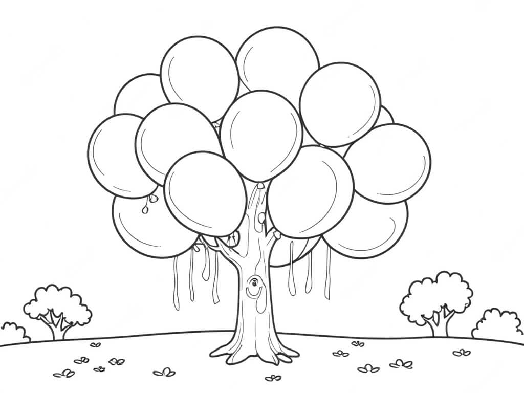 Tree with Balloons Coloring Page