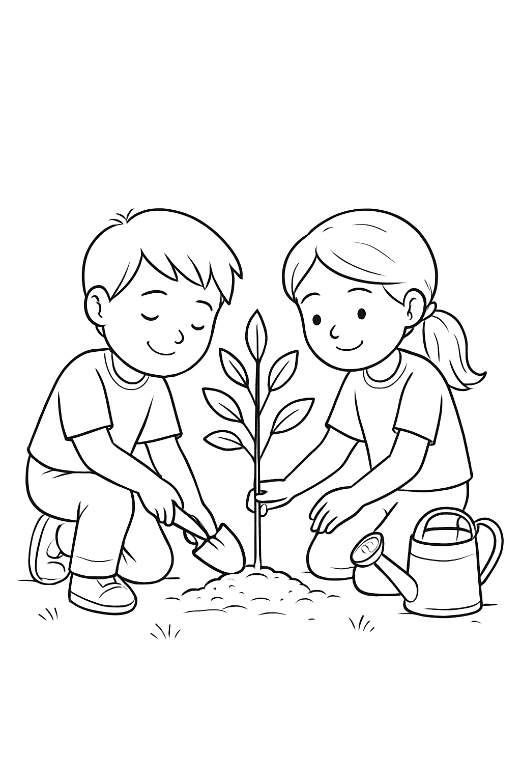 Trees Planted by Kids Coloring Page
